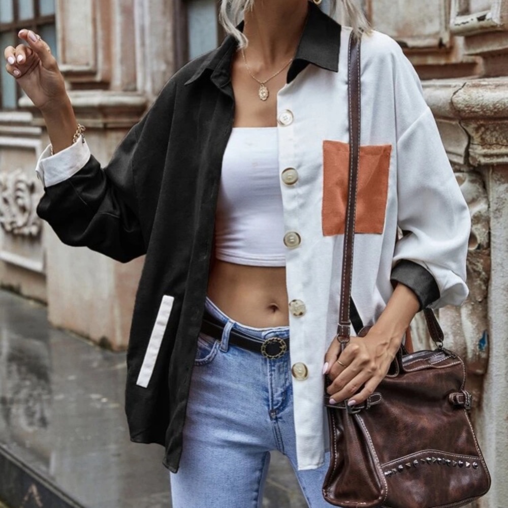 Corduroy Color Block Button Down Shirt
